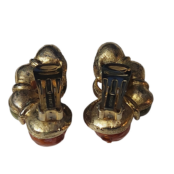 Vtg Kramer NY Beaded  Clip Earrings Signed - Picture 3 of 4